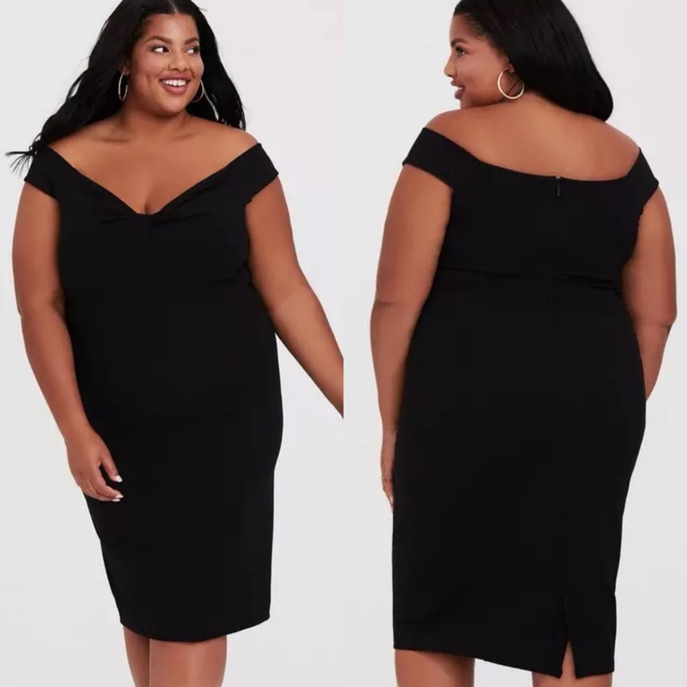 Torrid Womens Plus Size Knit Off-Shoulder Black Sexy Bodycon Dress, Size 3 22/24